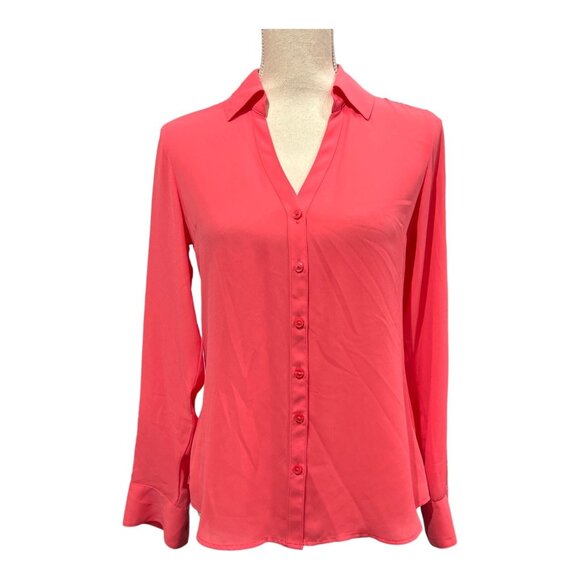 Express Portofino Top Women S Fuschia Chiffon Button Down Roll Tab Sleeve Office - Picture 1 of 9